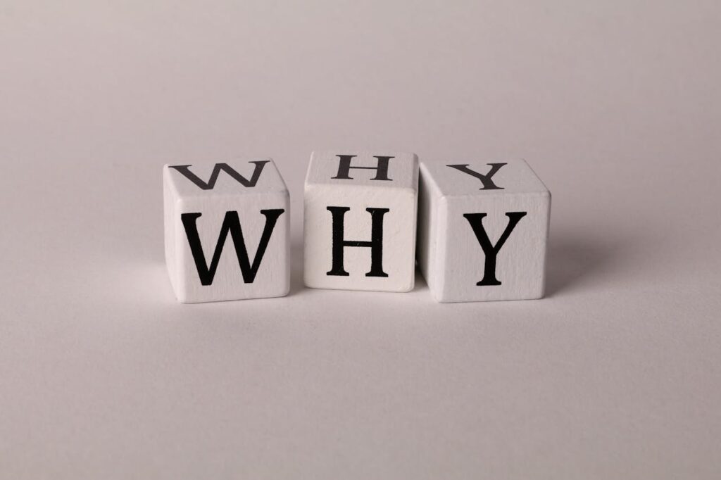 Letter cubes arranged to form the word WHY