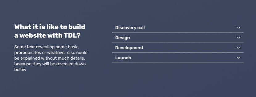 Website workflow with expandable stages explained by TDL